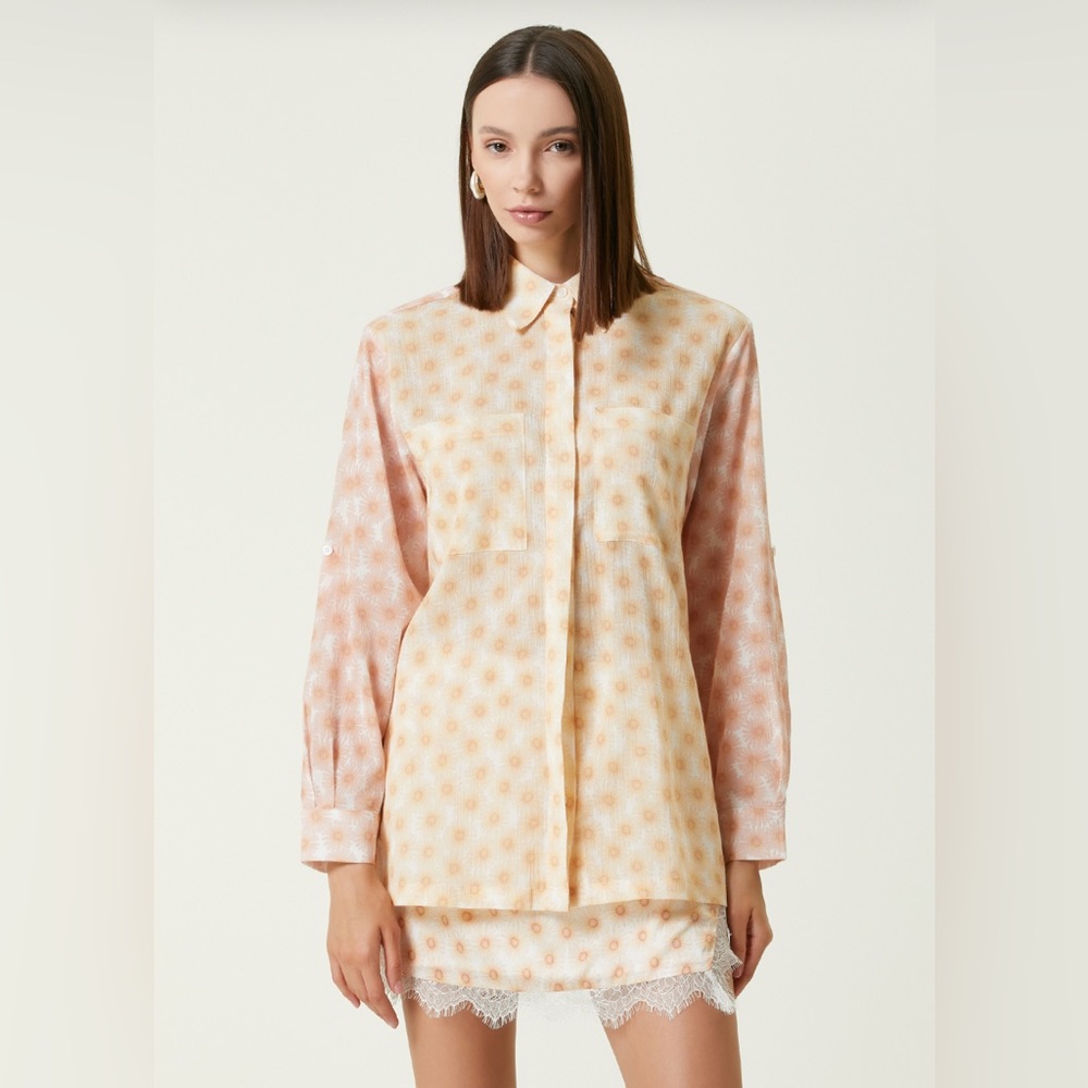 EUC Hansen & Gretel pink & yellow sunflower print 100% cotton Button-Up Blouse
